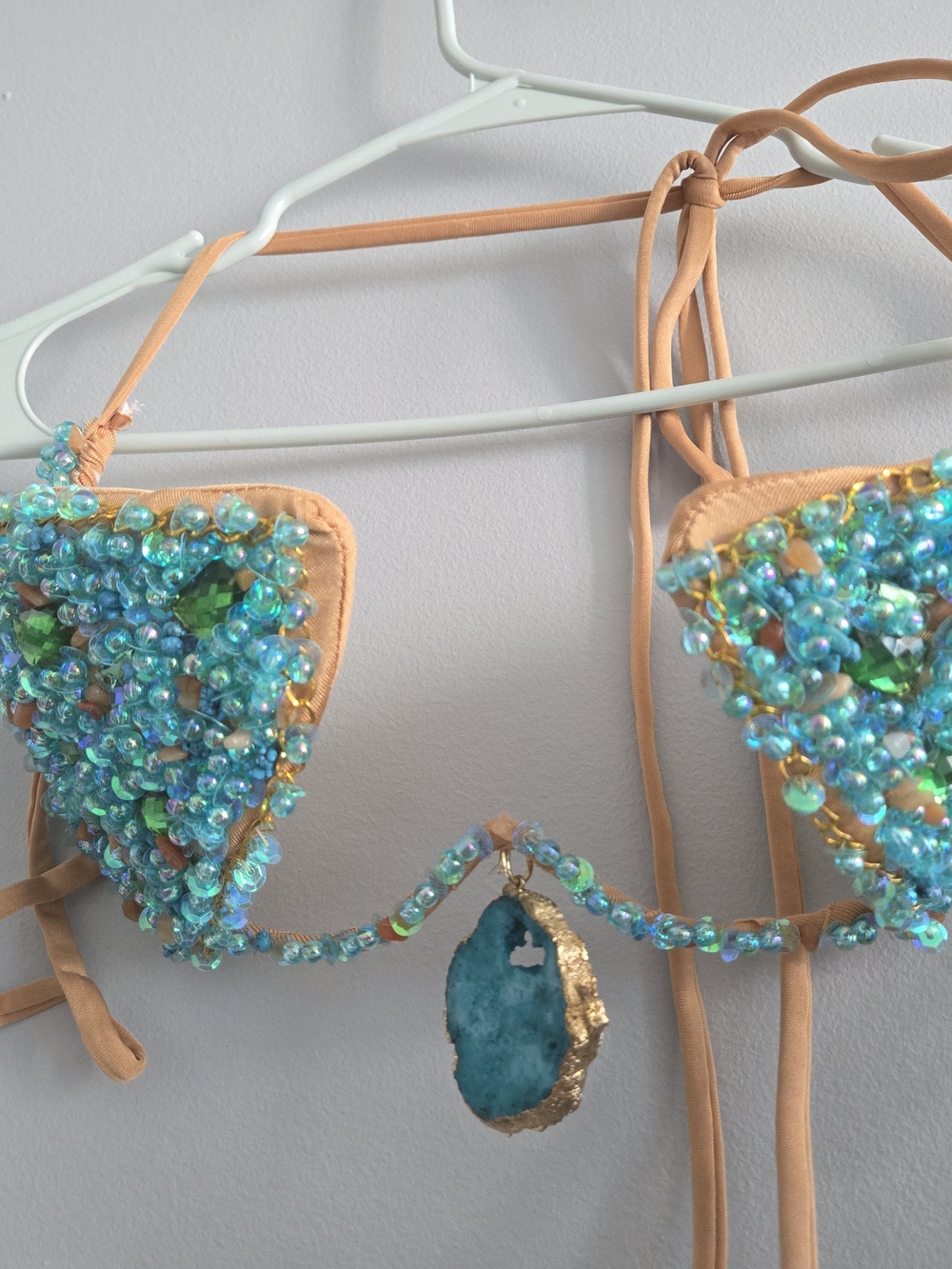 Beaded Turquoise Crystal Triangle Bikini